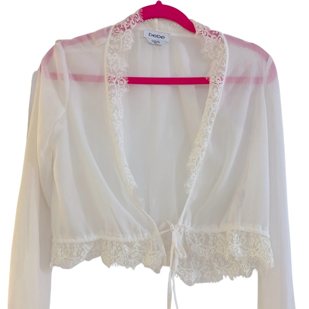 Bebe Sheer chiffon blouse long sleeve, size extra small